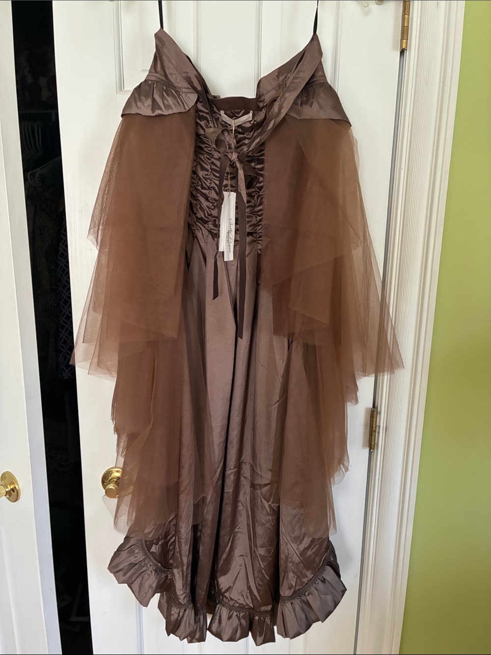 NWT Brown Women's Cape/Skirt to go over a bustle.- Satin-Trim Tie Front - Picture 10 of 10